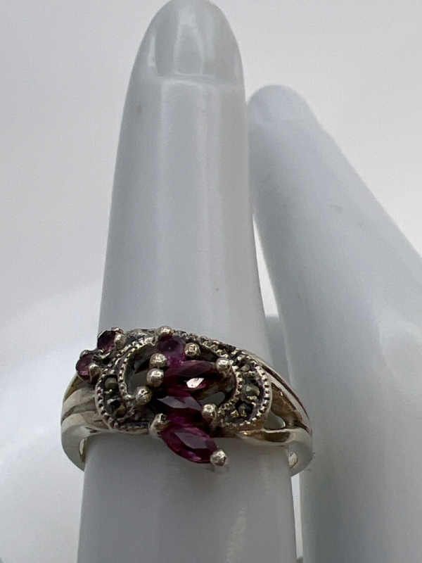 925 Sterling Amethyst Marcasite Ring