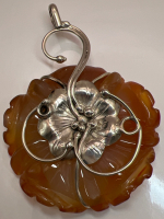 925 Sterling Silver Flower Agate Pendant