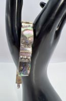 Vintage 925 Sterling Abalone Panel Bracelet Beautiful