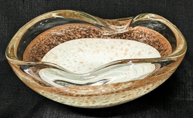 Vintage Murano Glass Bowl with Gold Flakes (Some Scratches)