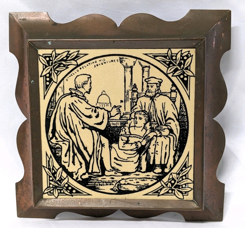 Antique MINTON HOLLINS c 18.75 - 1880 Shakespearean Scene Framed Tile