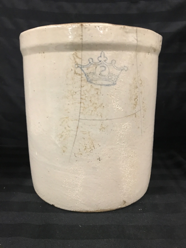 Vintage Stoneware 2 Gal Crock with cracks 11 inches tall