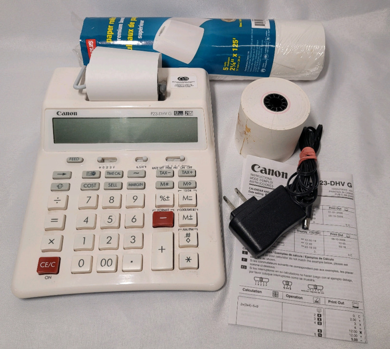 Canon P23-DHV-G Two-Colour Handheld Printing Calculator & 5 Paper Rolls
