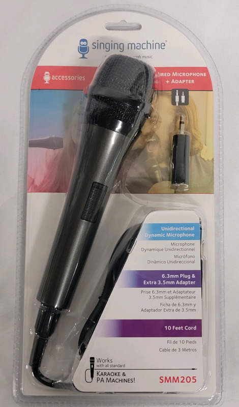 New Singing Machine Wired Microphone & Adapter for Karaoke & PA