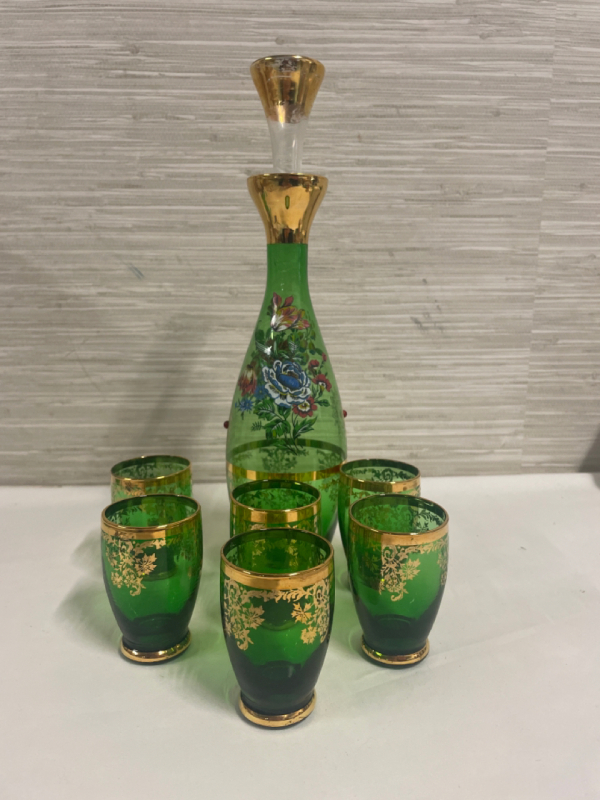 Vintage Liquor Set, 6 Cups & Decanter & Stopper