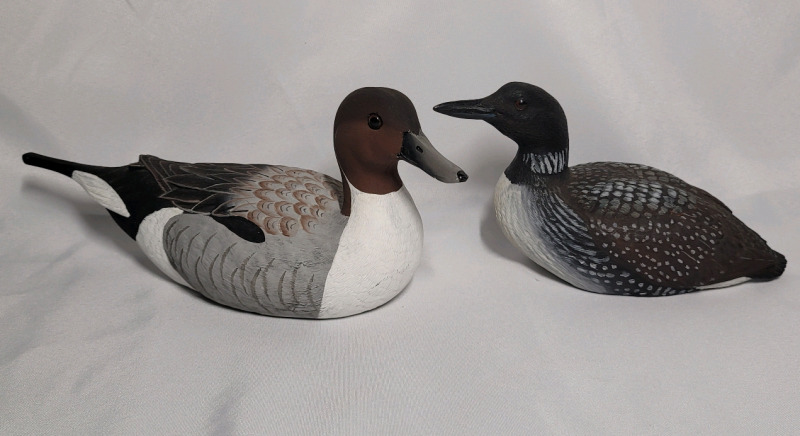 Hand Crafted Mantle Duck Decoys : Pintail Duck & Common Loon , Both Signed