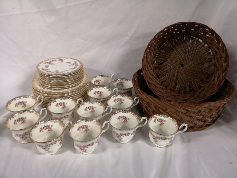 Vintage 12 Place Setting Royal Albert Teacups + Plates - Dimity Rose Pattern