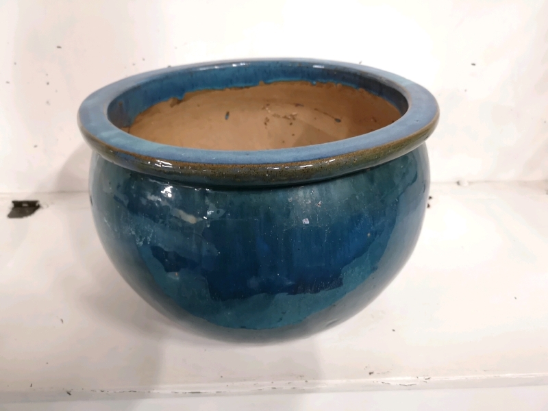 Large Ceramic Blue Glazed Planter Pot