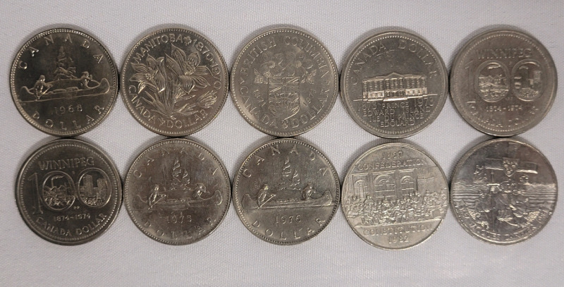 1968 - 1984 Canadian One Dollar Coins , 10 Coins