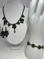 MYKA Antiqued Necklace Bracelet Earring Set signed