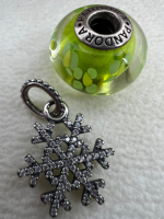 PANDORA 925 Green Blossoms Murano and CZ Snowflake Charms