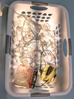 3 Strands of White Christmas Lights, a Small Spotlight & Light Clips in Sturdy Laundry Basket