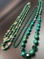 Vintage Three Green Bead Necklaces Glass & Crystals