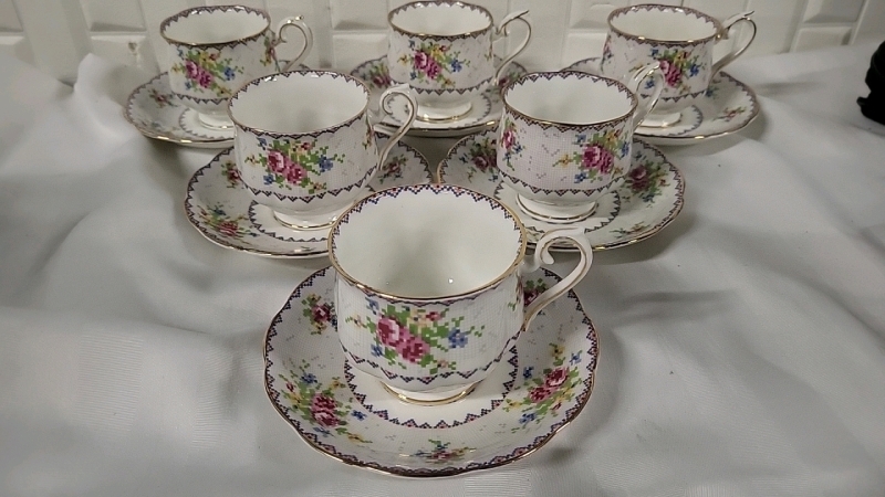 6 Royal Albert Petit Point Teacups & Saucers