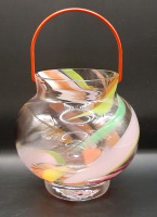 Kosta Boda Multi Coloured Swirl Bowl with Handle