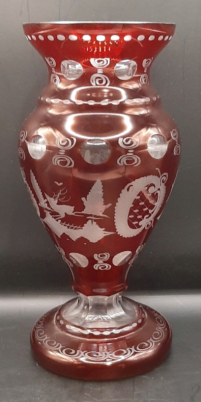 Egerman Ruby Cut to Clear Glass Vase