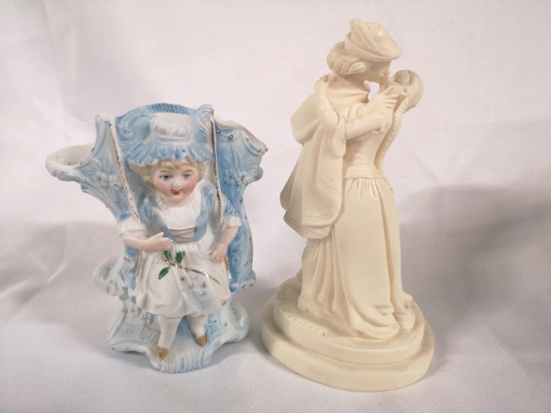 Vintage Romeo and Juliet Figurine and Antique German Bisque Vase