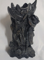 Antique Victorian Cast Metal Vase with Child Holding Shell , 10 3/4" tall