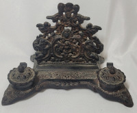 Antique Cast Iron Ink Stand & Letter Holder , One (1) Ink Pot is Missing