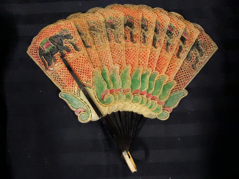 Antique Indonesian Pierced Buffalo Skin Hand Fan