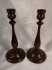 2 Antique Wooden Candlestick Holders - Turned Oak - 2