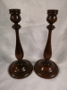 2 Antique Wooden Candlestick Holders - Turned Oak - 3