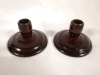 2 Antique Wooden Candlestick Holders - Turned Oak - 8