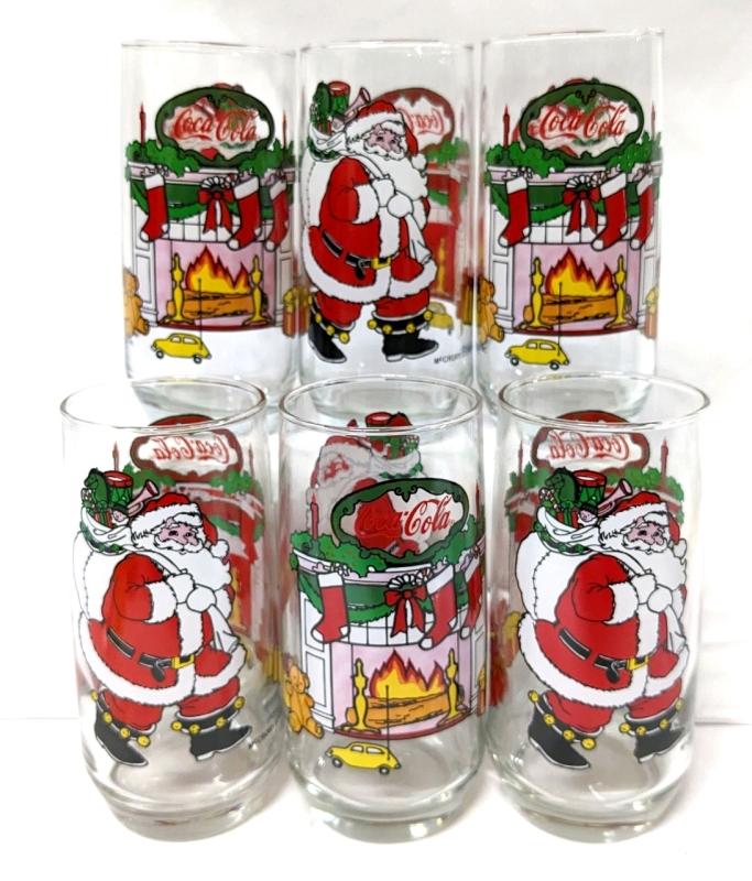 6 Vintage COCA-COLA McCrory Stores Santa Christmas Drinking Glasses