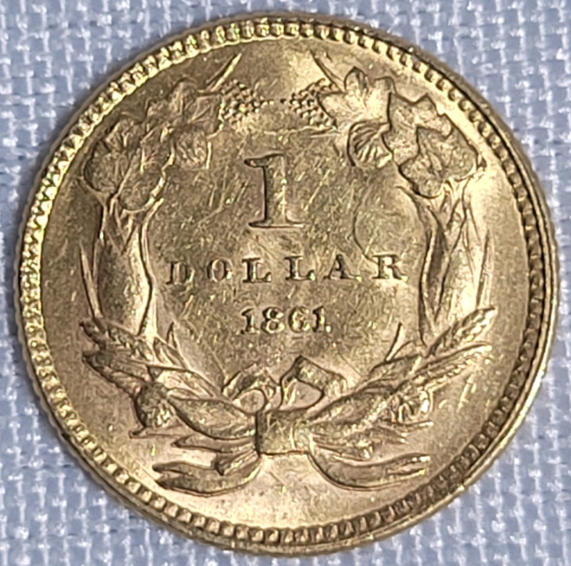 GOLD 1861 USA Large Indian Head Gold Dollar Type 3 - Indian Princess