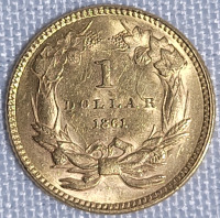 GOLD 1861 USA Large Indian Head Gold Dollar Type 3 - Indian Princess