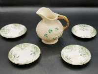 Vintage Belleek Creamer and 4 Antique Johnson Brothers Florentine Butter Pats