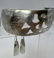 Wide Sterling Cuff Swavorski Crystal Drop Earrings french wire