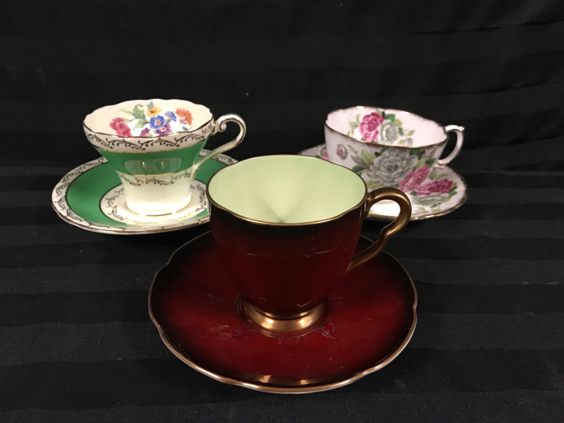 3 Vintage Cups & Saucers Aynsley Royal Albert Carltonware