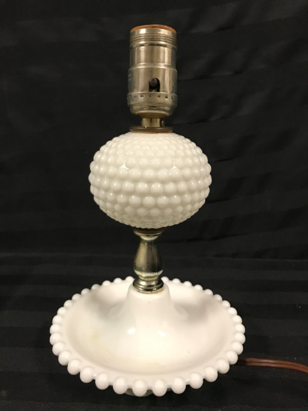 Vintage Hobnail Milkglass Table Lamp 9.5 inches tall