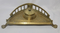 Antique Victorian Brass Islamic Style Inkwell , measures 8 1/4" long