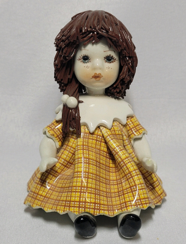 Vintage Lino Zampiva Spaghetti Hair Girl Sitting Ceramic Doll Figurine
