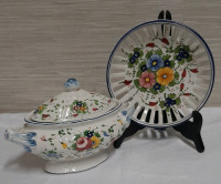 Floral Slotted Dish and Covered Dish
