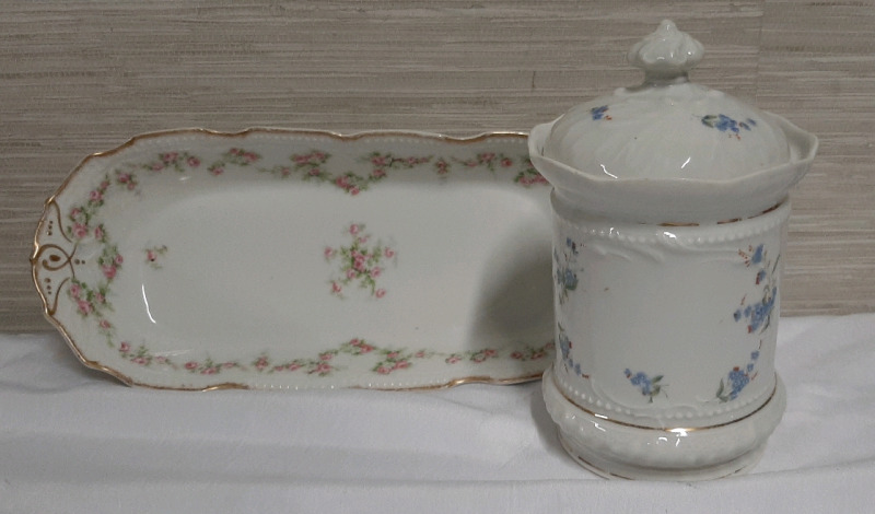 A Vintage Limoges Serving Dish and a Biscuit Jar