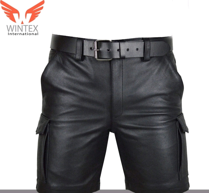 New Wintex International Black Leather Cargo Club Wear Shorts Size 32