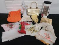 Vintage Ladies Lot - Costume Jewelry , Handbags , Handkerchiefs +++