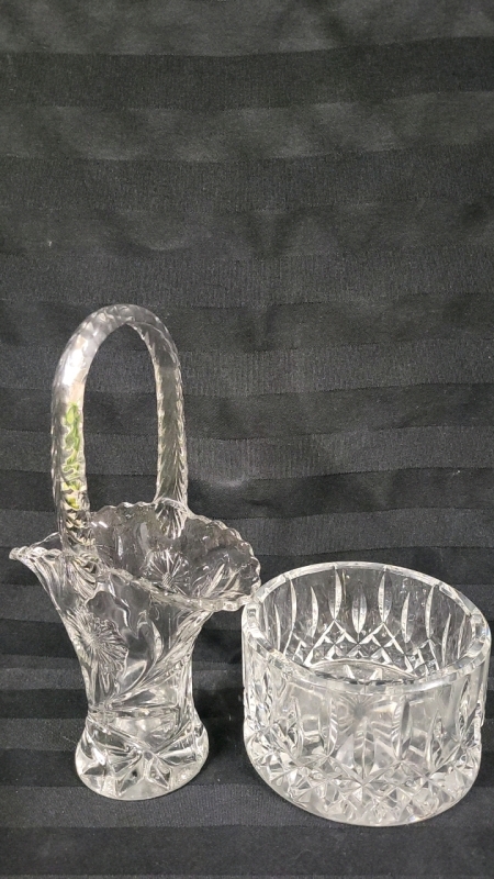 2 Cut Glass Dishes - Bowl & Basket