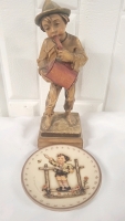 MJ Hummel Miniature Plate & Carved Wood Figurine