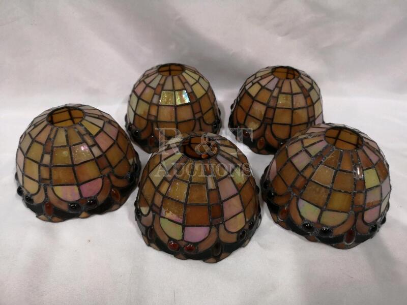 5 Vintage Tiffany Style Stained Glass Lamp Shades