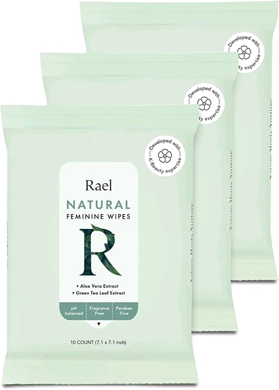 3 Packs New Rael Natural Feminine Wipes (10 Wipes per Pack)