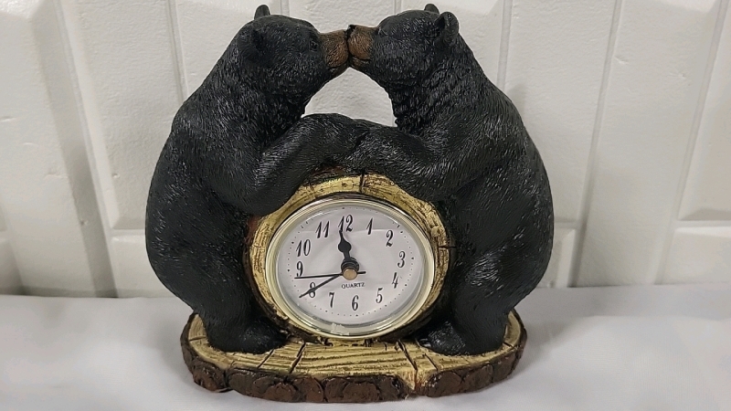 Grizzly Bear Table Clock Figurine - 6" Tall