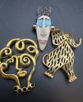 Three MCM Statement Brooches Elephant Rhinestone abstract Picasso style