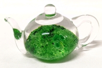 Hand Blown Glass Teapot Paperweight with Shamrock Inclusions