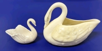Vintage Porcelain Swans: Small LENOX Dish & BELLEEK (Brown Stamp) Creamer