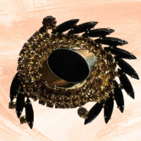 Rare Juliana Black & Gold Easter Egg Rhinestone Brooch