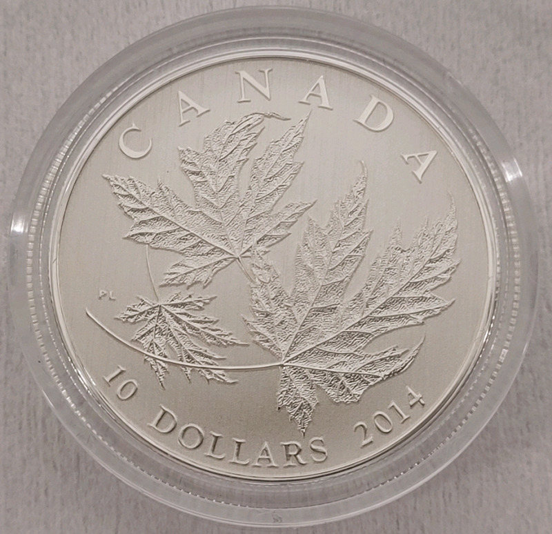 2014 Canadian Pure Silver ' Maple Leaf ' $10 Ten Dollar Coin in Clear Case